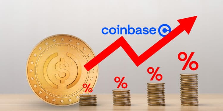 Stablecoin junto a gráfico que representa la inflación y logo de Coinbase.