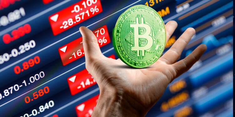 Acciones en rojo y bitcoin en verde