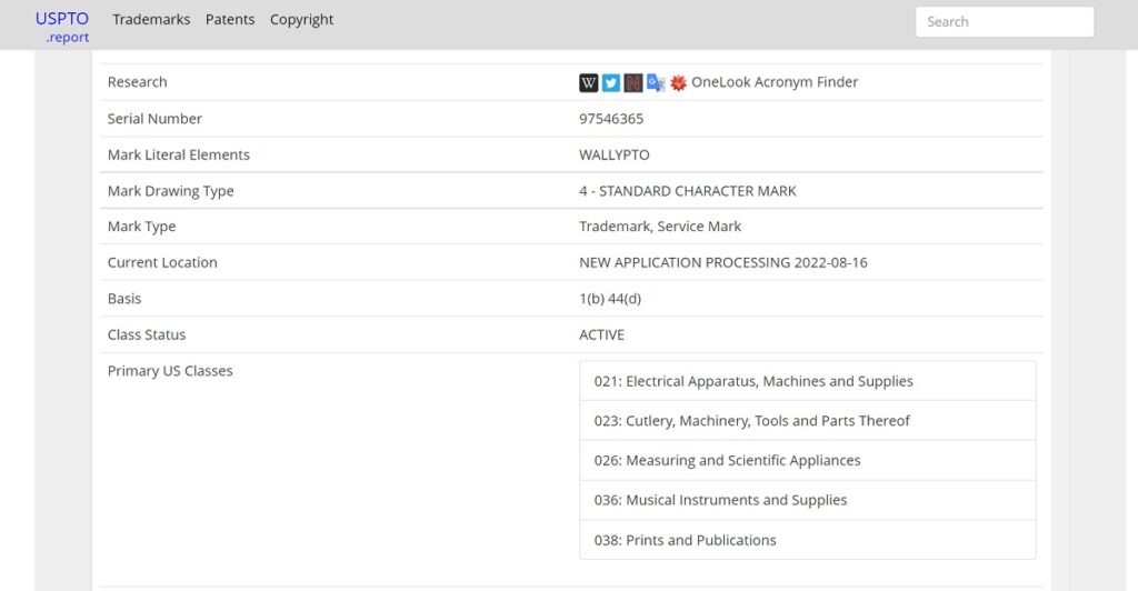 detalles de la solicitud de registro de la wallet para criptomonedas de LG ante la USPTO