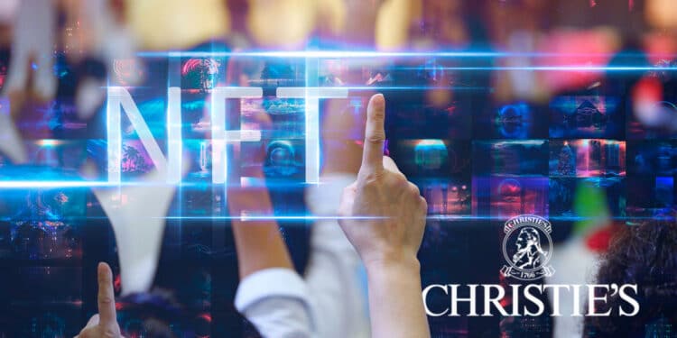 Subasta junto a nft y logo de christie’s.