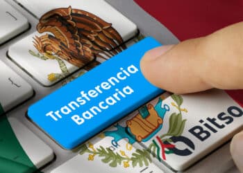 Botón de "transferencia bancaria" junto a bandera de México y logo de Bitso.