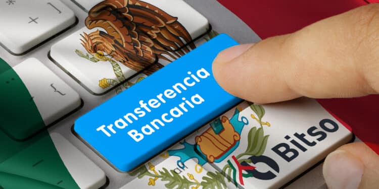 Botón de "transferencia bancaria" junto a bandera de México y logo de Bitso.