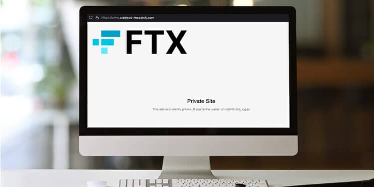Sitio web de Alameda Research fuera de servicio junto a logo de FTX.