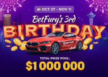 Pancarta promocional del 3er cumpleaños de Betfury.