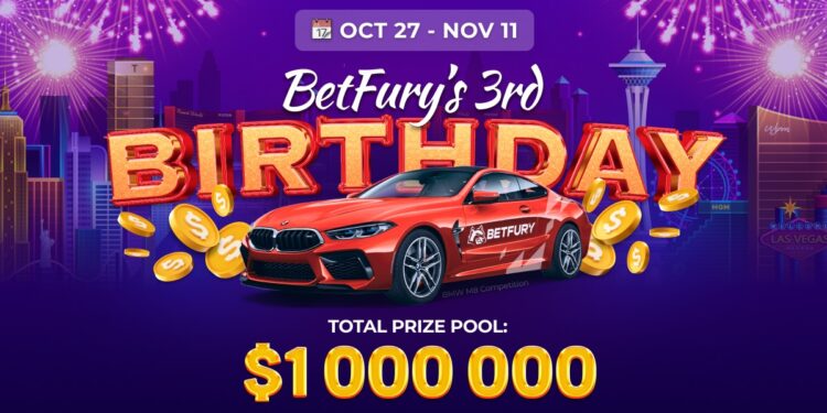 Pancarta promocional del 3er cumpleaños de Betfury.