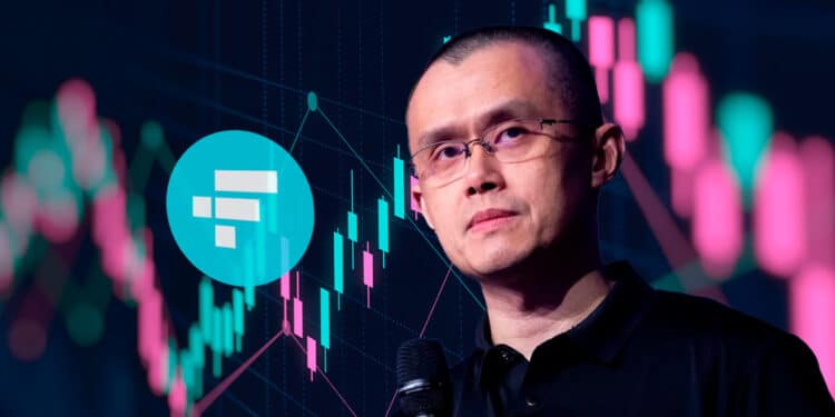 Changpeng Zhao junto al logo de FTX.