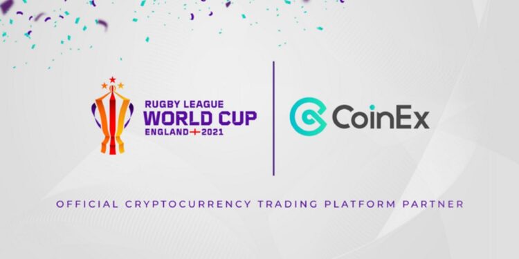 Logo de CoinEx y de la Copa Mundial de Rugby