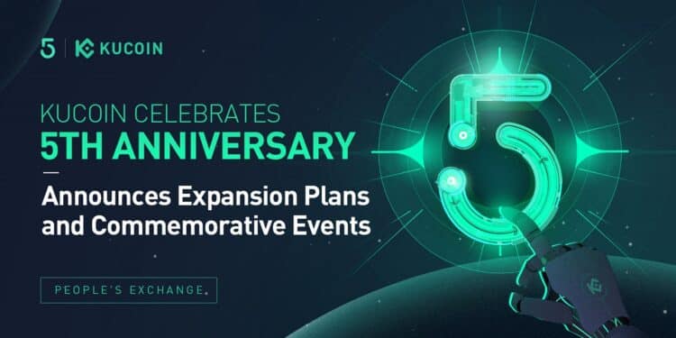 Pancarta promocional del 5to aniversario de KuCoin.