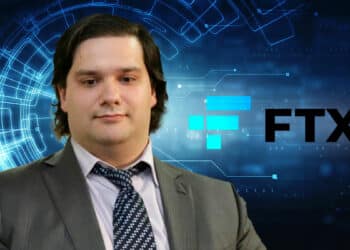 Mark Karpeles y logo FTX sobre fondo tecnológico