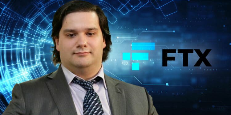 Mark Karpeles y logo FTX sobre fondo tecnológico