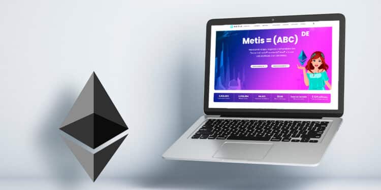 Ethereum junto a computadora con el sitio web de Metis.