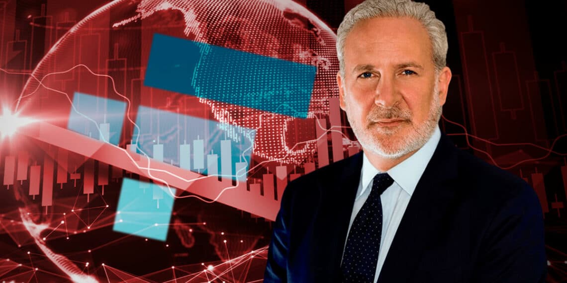 Peter Schiff con fondo rojo y logo de FTX