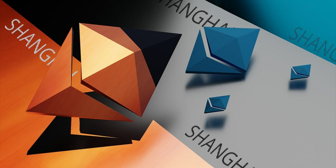 logos de ethereumsobre superficie colorida con Shanghai escrito