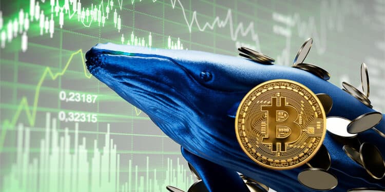 Ballena con bitcoin y gráfico verde