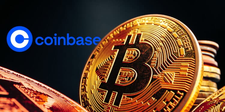 Bitcoin junto a logo de Coinbase.