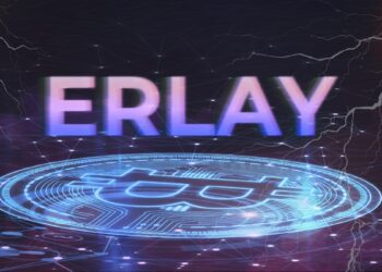 Erlay sobre logo digital de bitcoin con relampagos de lightning network en el fondo