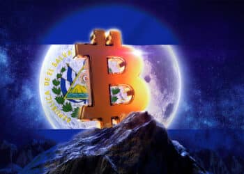 Bitcoin junto a bandera de El Salvador.