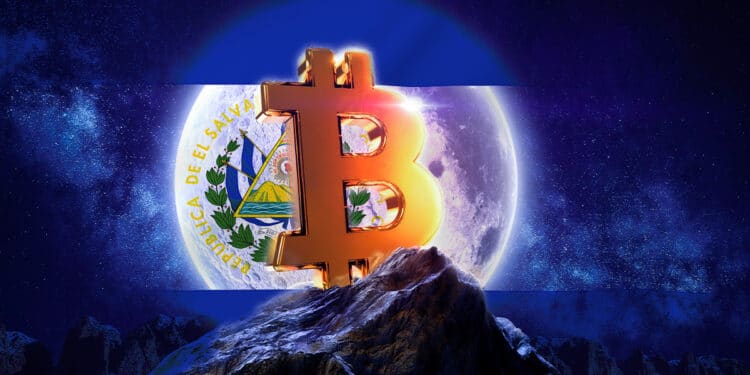 Bitcoin junto a bandera de El Salvador.