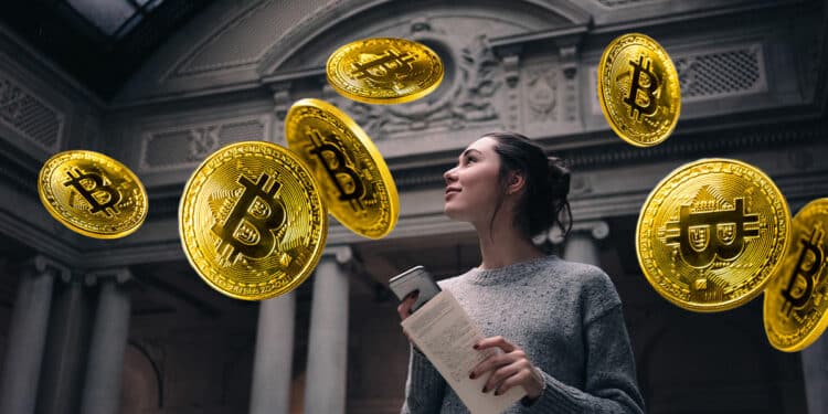 Museo y bitcoins con persona