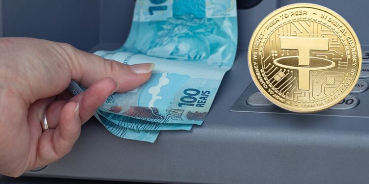 moneda de tether sobre cajero