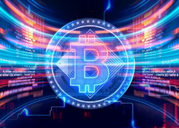 moneda de bitcoin entre código digital