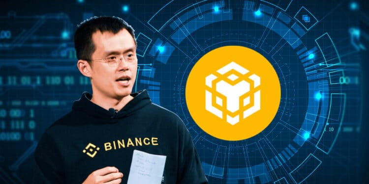 CZ junto a logo de BNB Chain y fondo tecnológicoq ue indica centralización