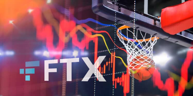 Logo de FTX junto a aro de baloncesto.