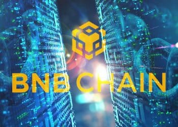 logo de BNB chain entre cadenas de bloques divididas