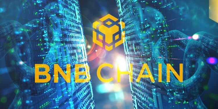 logo de BNB chain entre cadenas de bloques divididas