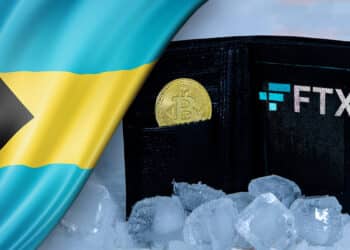 Fondos congelados junto a logo de ftx y bandera de las Bahamas.