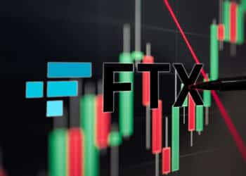 Logo del exchange FTX junto a gráfico de mercado.