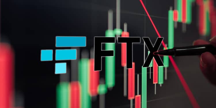 Logo del exchange FTX junto a gráfico de mercado.