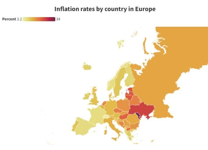 Mapa caliente de inflación en Europa