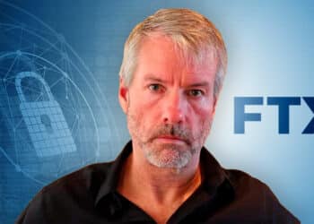 Michael Saylor y símbolo de seguridad con logo de FTX