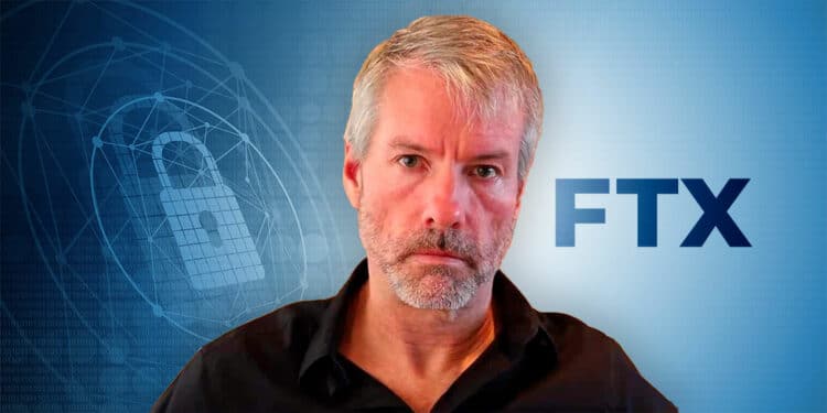 Michael Saylor y símbolo de seguridad con logo de FTX
