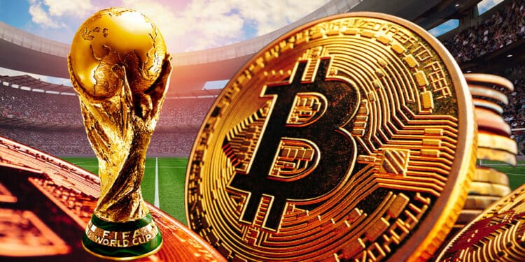 Estadio de fútbol y Copa del Mundo con Bitcoin