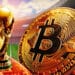 Estadio de fútbol y Copa del Mundo con Bitcoin