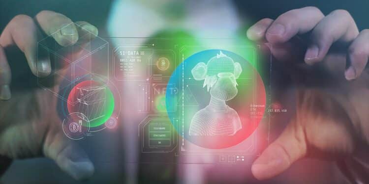 hombre sostiene tarjeta digotal con información de token NFT de bored ape yacht club