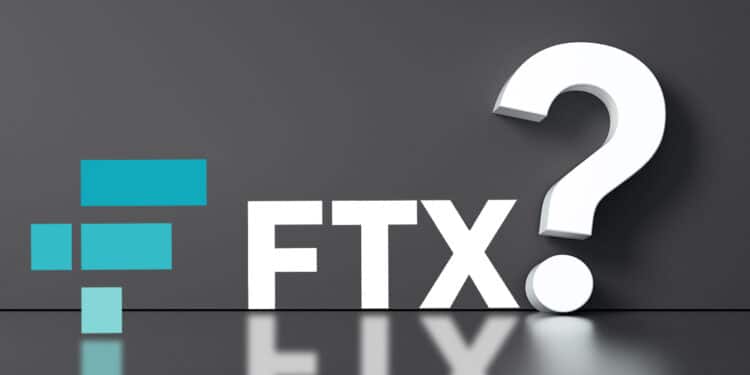 Logo de FTX junto a signo de interrogación.