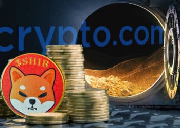 moneda de shiba inu entre monedas apiladas con boveda abierta en el fondo