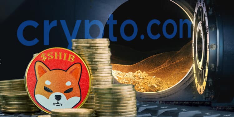 moneda de shiba inu entre monedas apiladas con boveda abierta en el fondo