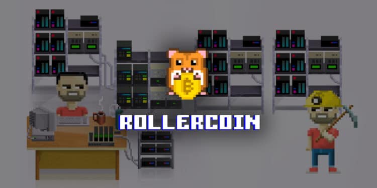 Logo de Rollecoin junto a mineros de bitcoin.