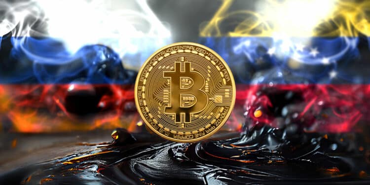 BTC con petroleo y banderas de Venezuela y Rusia