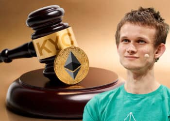 Vitalik junto a martillo regulador con siglas KYC y ethereum.