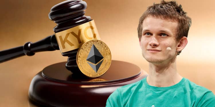 Vitalik junto a martillo regulador con siglas KYC y ethereum.