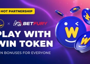 Pancarta promocional del cripto casino Betfury y el token WIN.