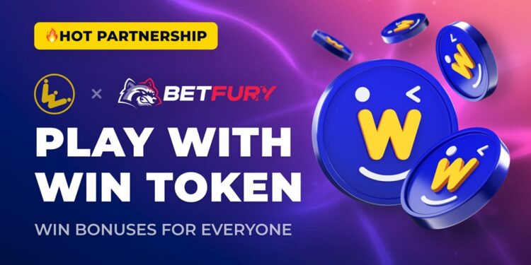 Pancarta promocional del cripto casino Betfury y el token WIN.