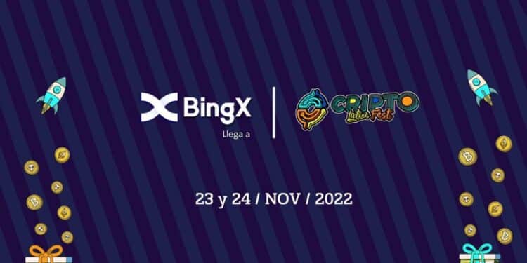Logos de BingX y del evento Crypto Latin Fest en fondo negro