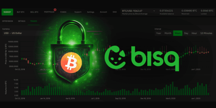 Logo e interfaz de Bisq junto a candado de seguridad.