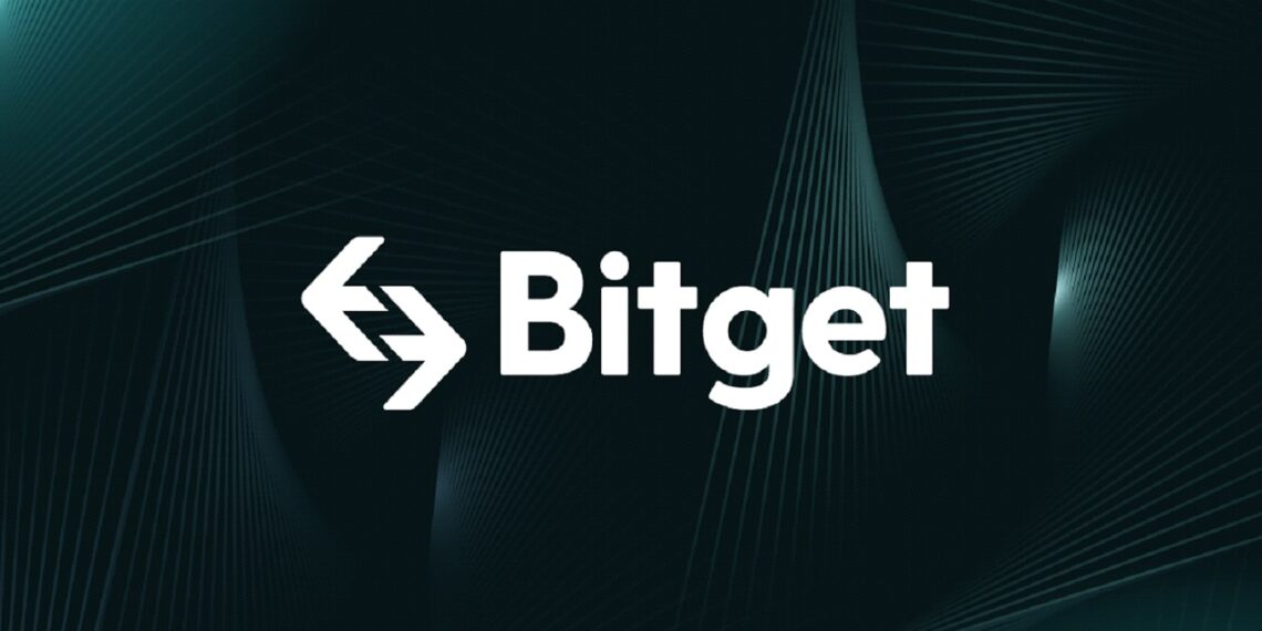 Logo del exchange Bitget sobre fondo negro.